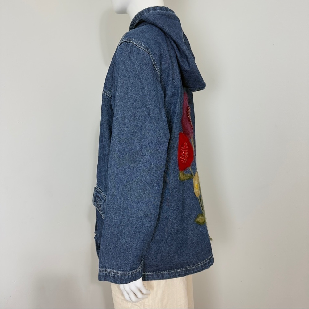 Keren Hart Women’s Denim Jacket Size L – Floral & Stone Accents, Deep Pockets - Picture 2 of 14